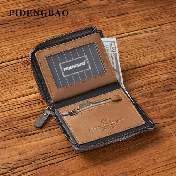 Cross-Border Men's Wallet, High-End, Short Style, Multi-Functional, Large Capacity, Zippered, Casual, Retro Coin Purse Wallet_img_8