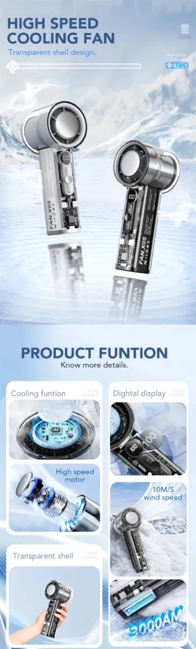 X05 Turbo Handheld Fan 100 Speed Levels - Cold Compress Ice Cooling Fan in 5 second - Digital display (AG 02)_img_6