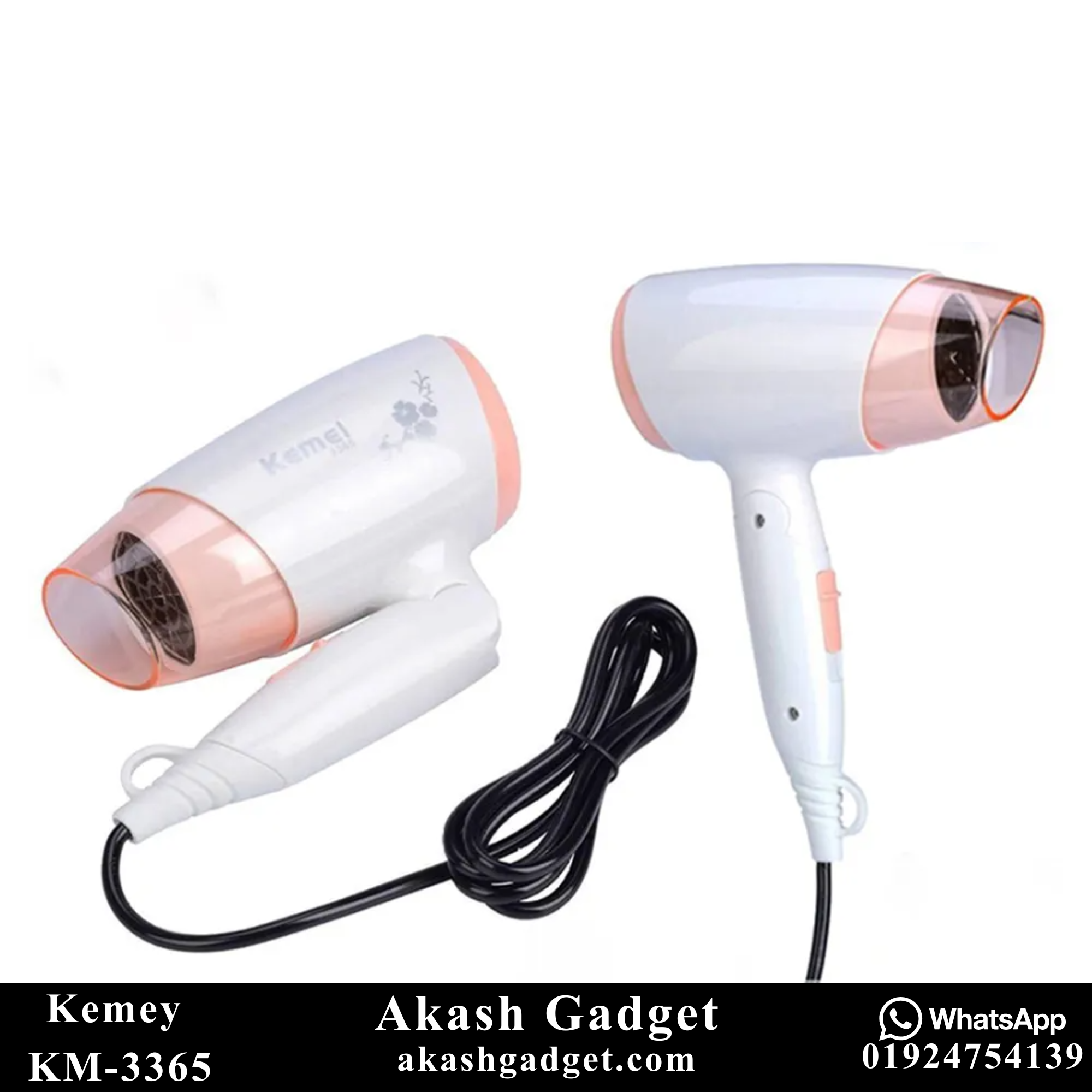 Kemey KM-3365 Hot And Normal Air Foldable Hair Dryer | 1800W Powerful Motor_img_4