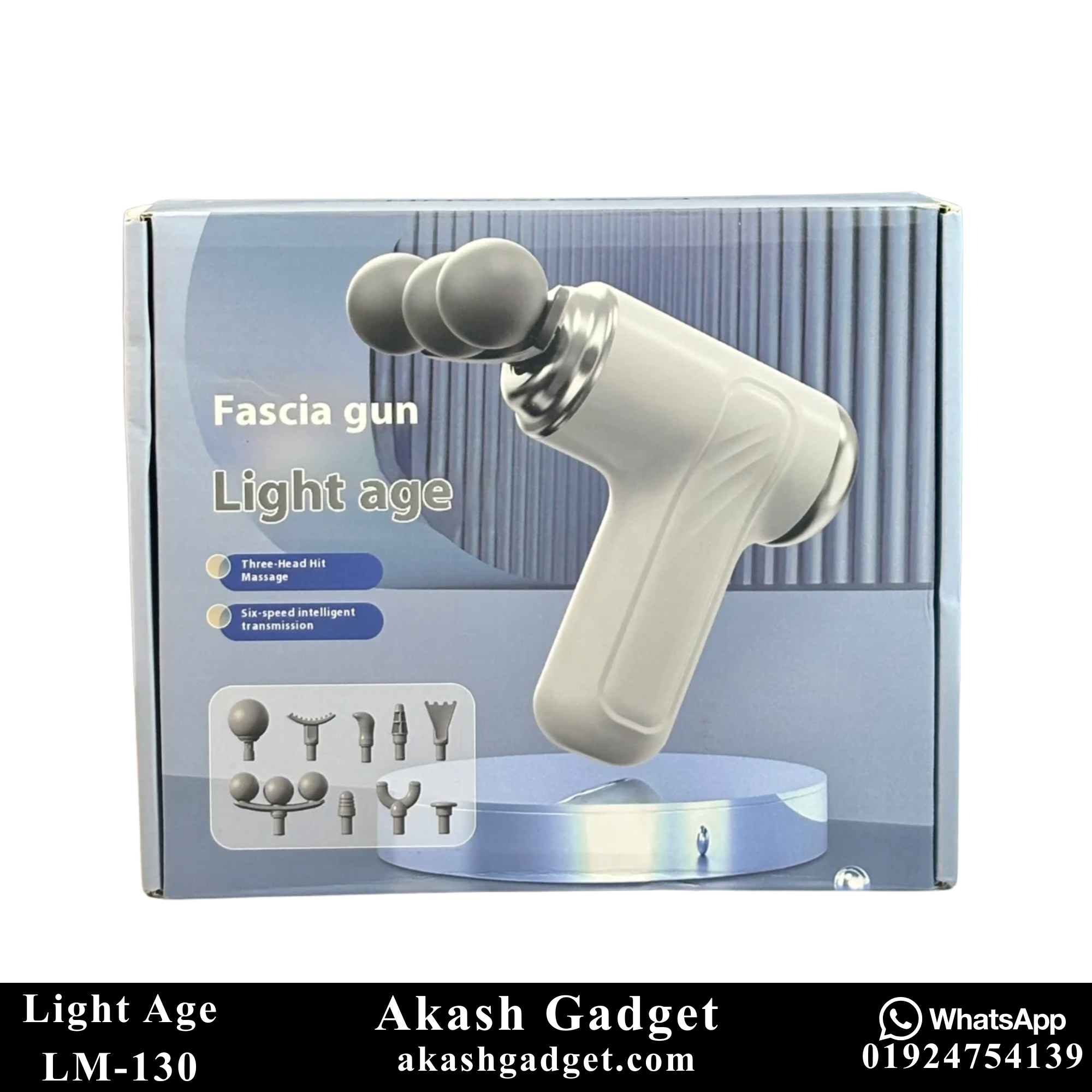 Light Age LM-130 Deep Tissue Massage Fascia Gun | Three Headed 9-Tool Attachment Set_img_9