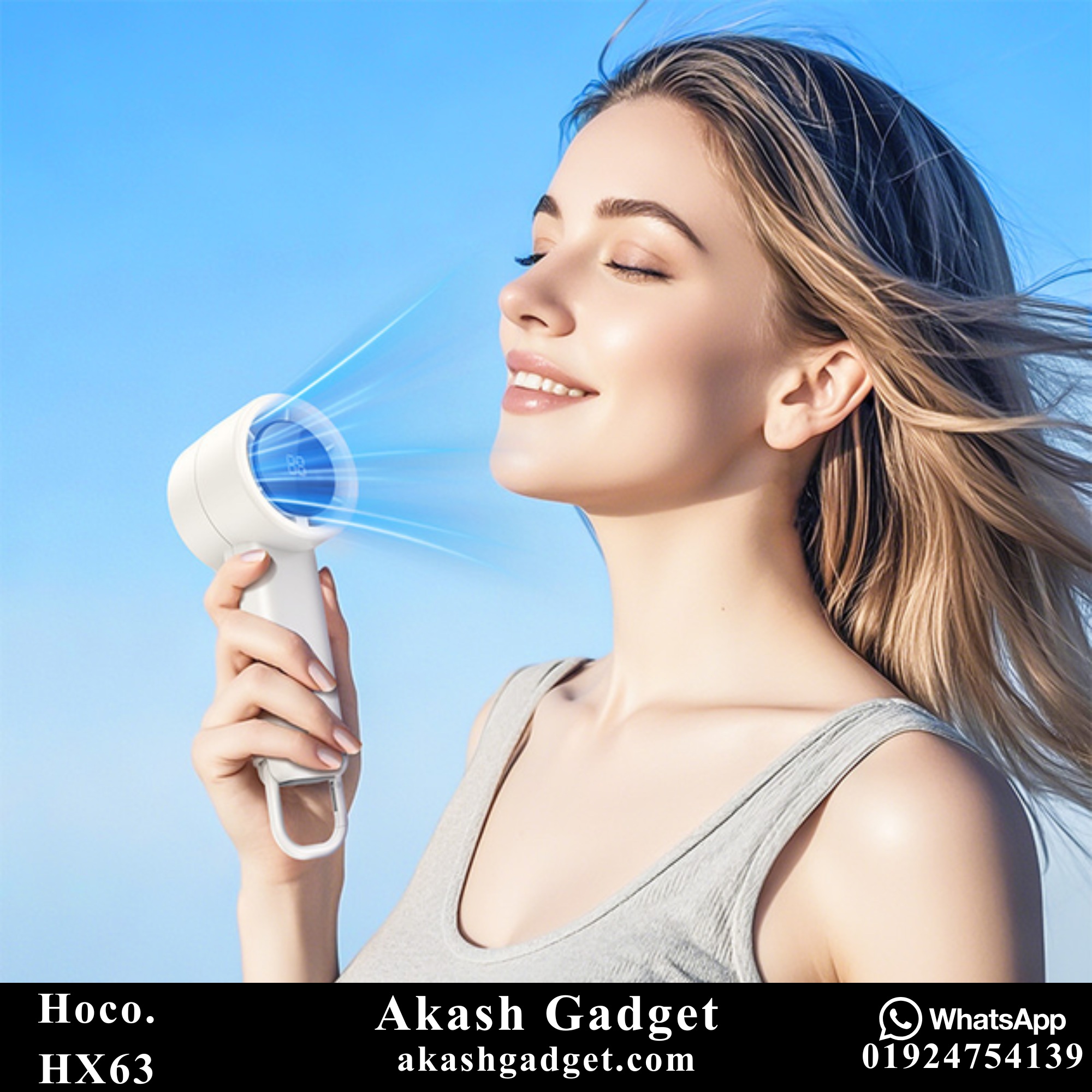Hoco HX63 Rechargeable Portable Handheld Fan with Digital Display – 2000mAh, 5 Speeds_img_9