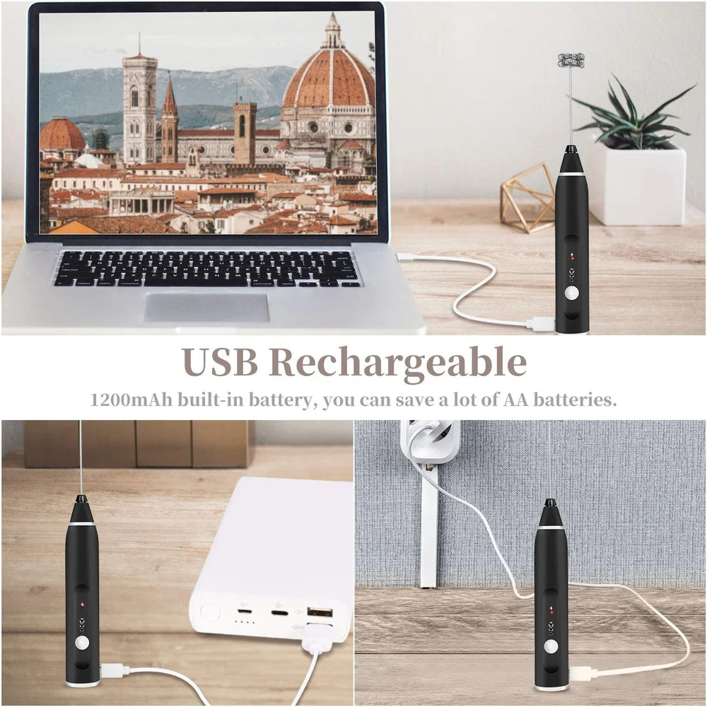 2-in-1 Rechargeable Multifunctional Handheld 3-Speed Adjustable Milk Frother For Latte Coffee Mixer_img_12