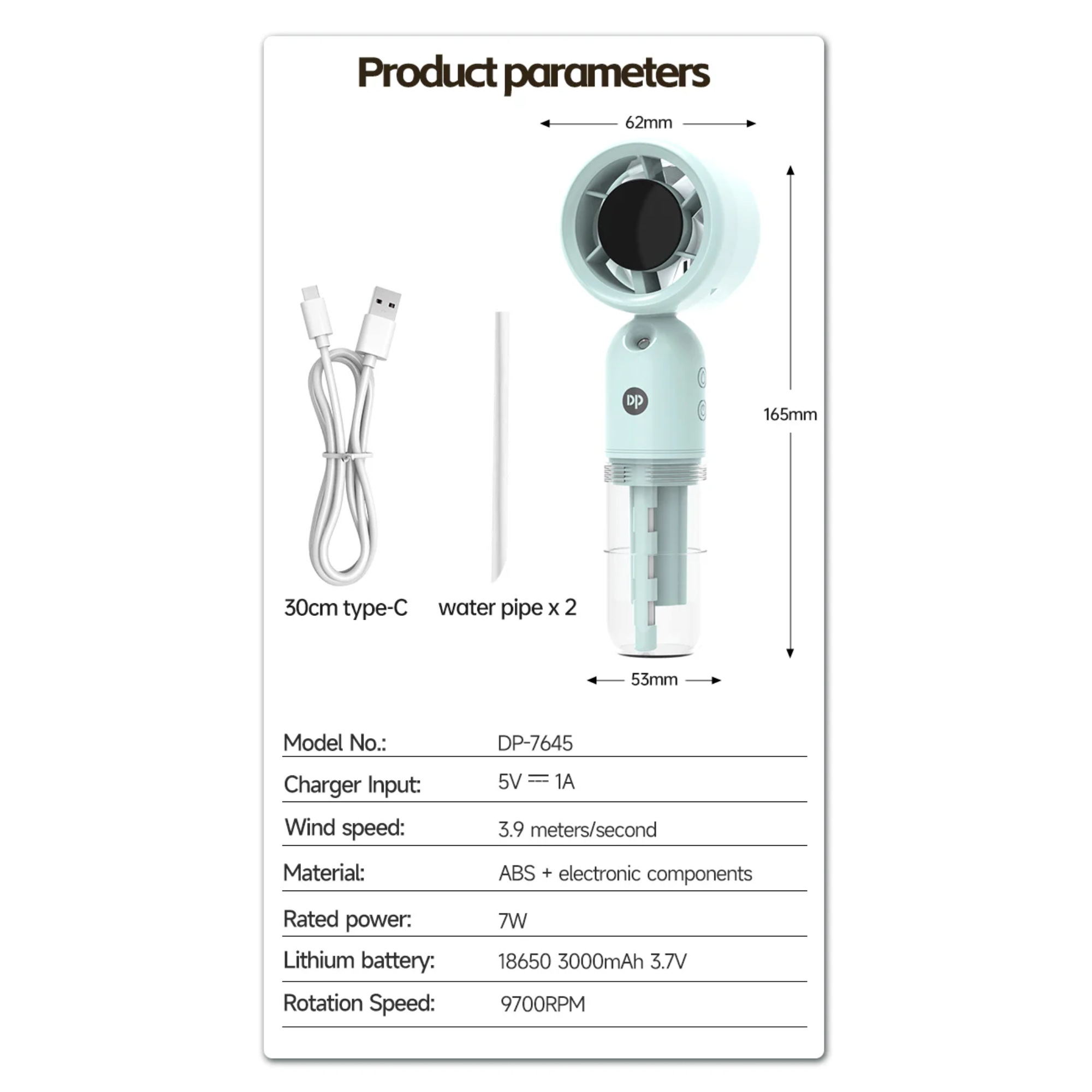 DP-7645 Portable Ice Cooling Handheld Mist Spray Fan 3000mAh_img_4