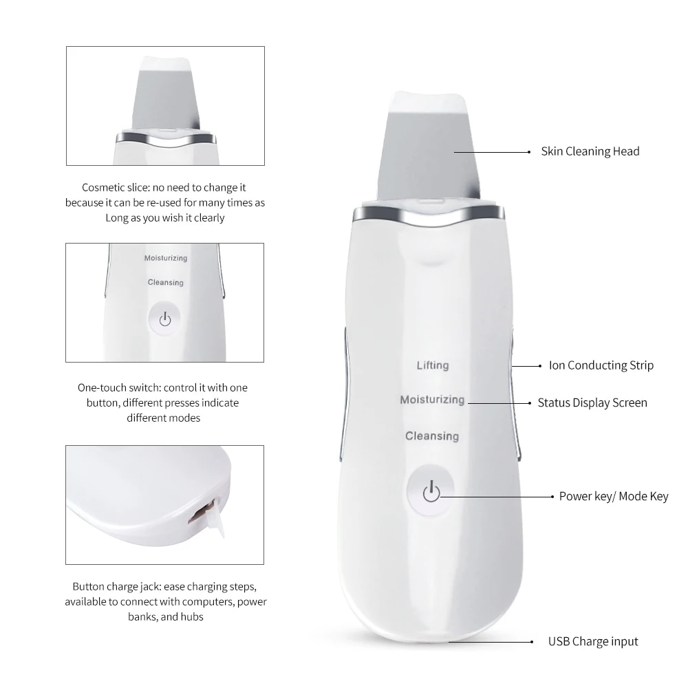 Ultrasonic Shovel BEAUTY START - Skin Scrubber, Face Spatula For Blackhead Removal And Cleansing Pores_img_5