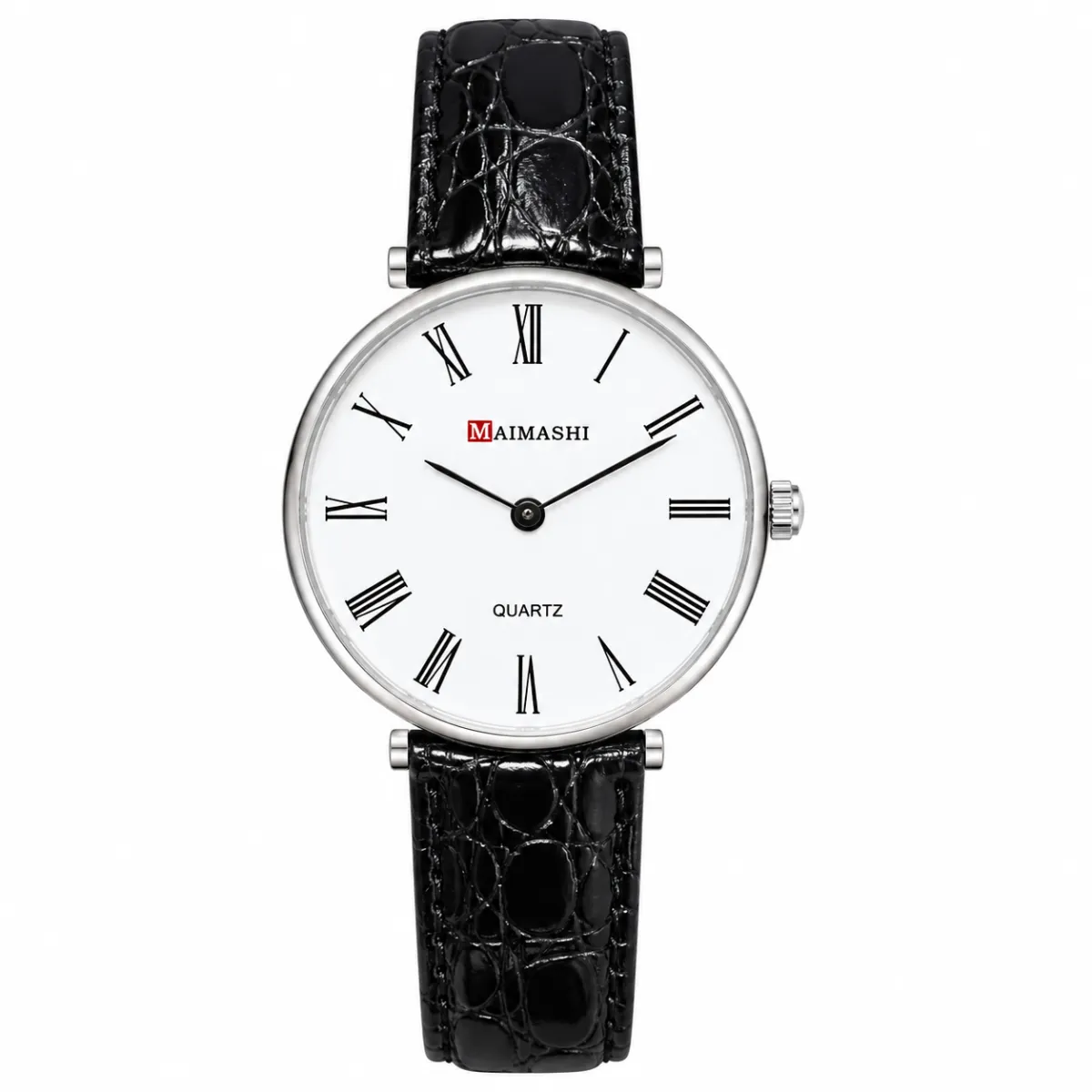 MAIMASHI CLASSIC WHITE DIAL LEATHER STRAP WATCH