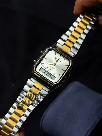 CASIO AQ ANALOG X DIGITAL WATCH SILVER CASE WHITE DIAL_img_3