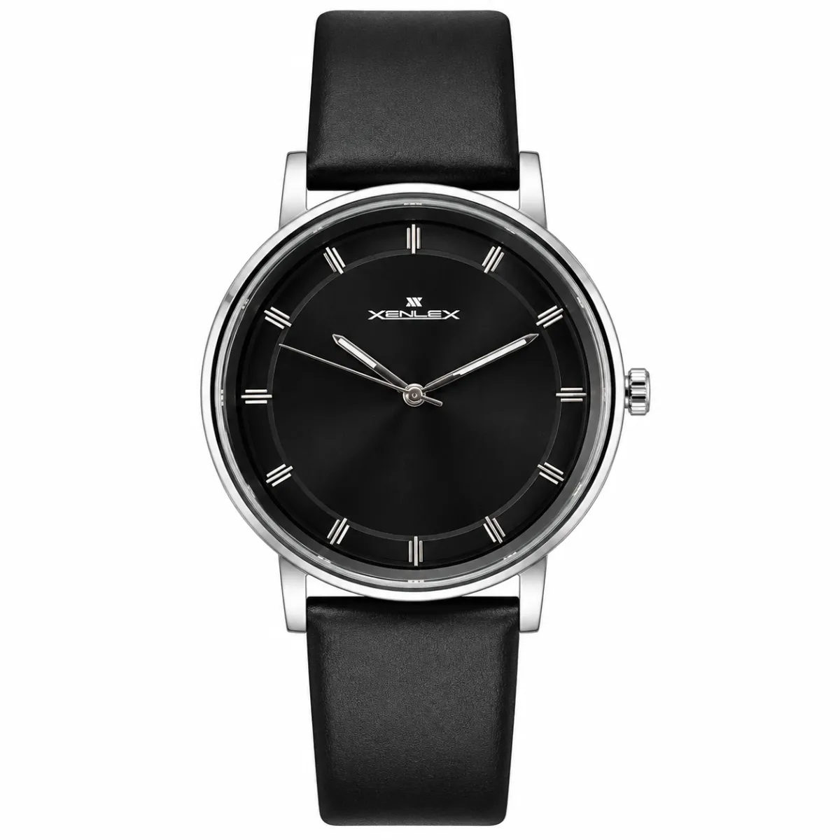 XENLEX MINIMALIST BLACK DIAL BLACK LEATHER STRAP WATCH
