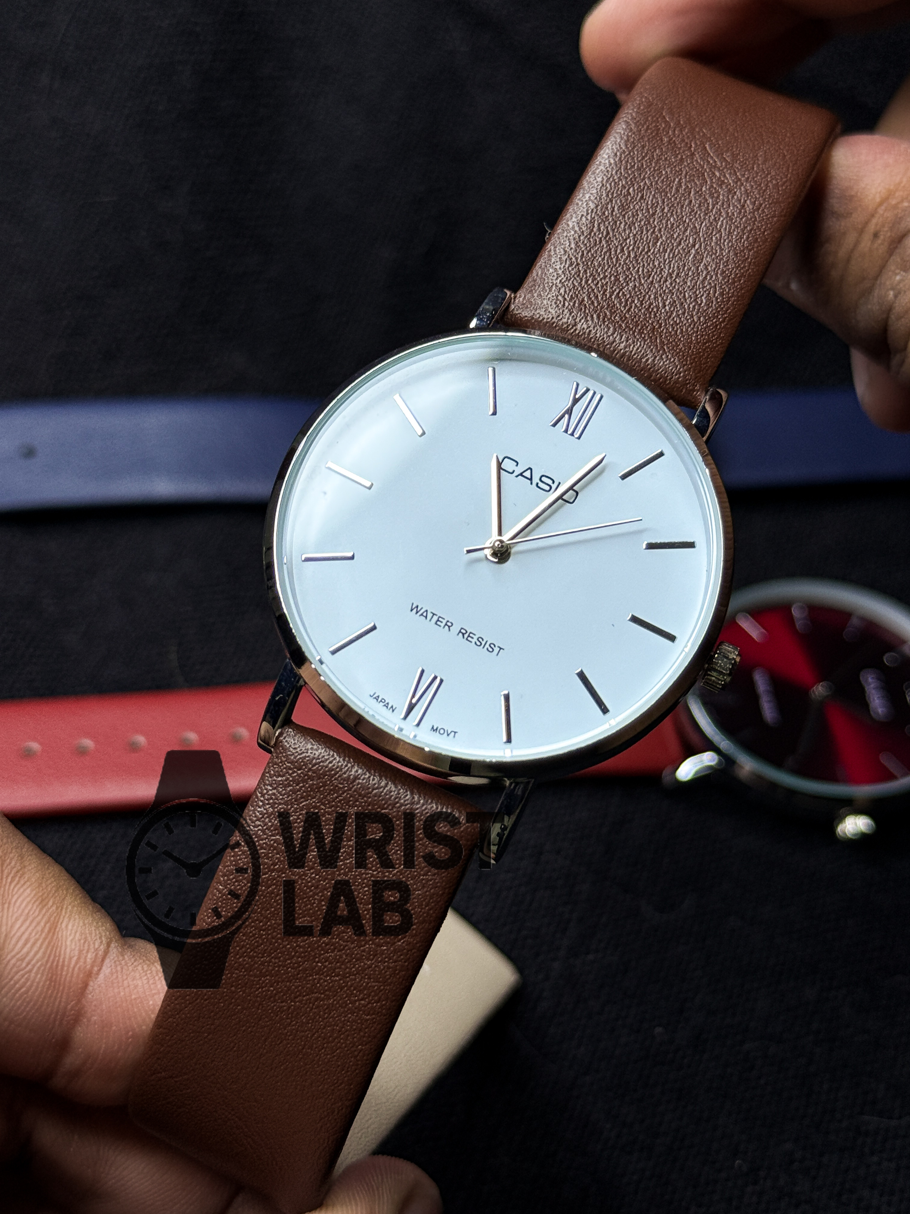 CASIO REGENT LINEAR BROWN BELT SILVER CASE WHITE DIAL_img_0