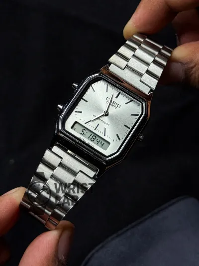 CASIO NOIR LEGACY ANALOG X DIGITAL WATCH SILVER CASE WHITE DIAL_img_3