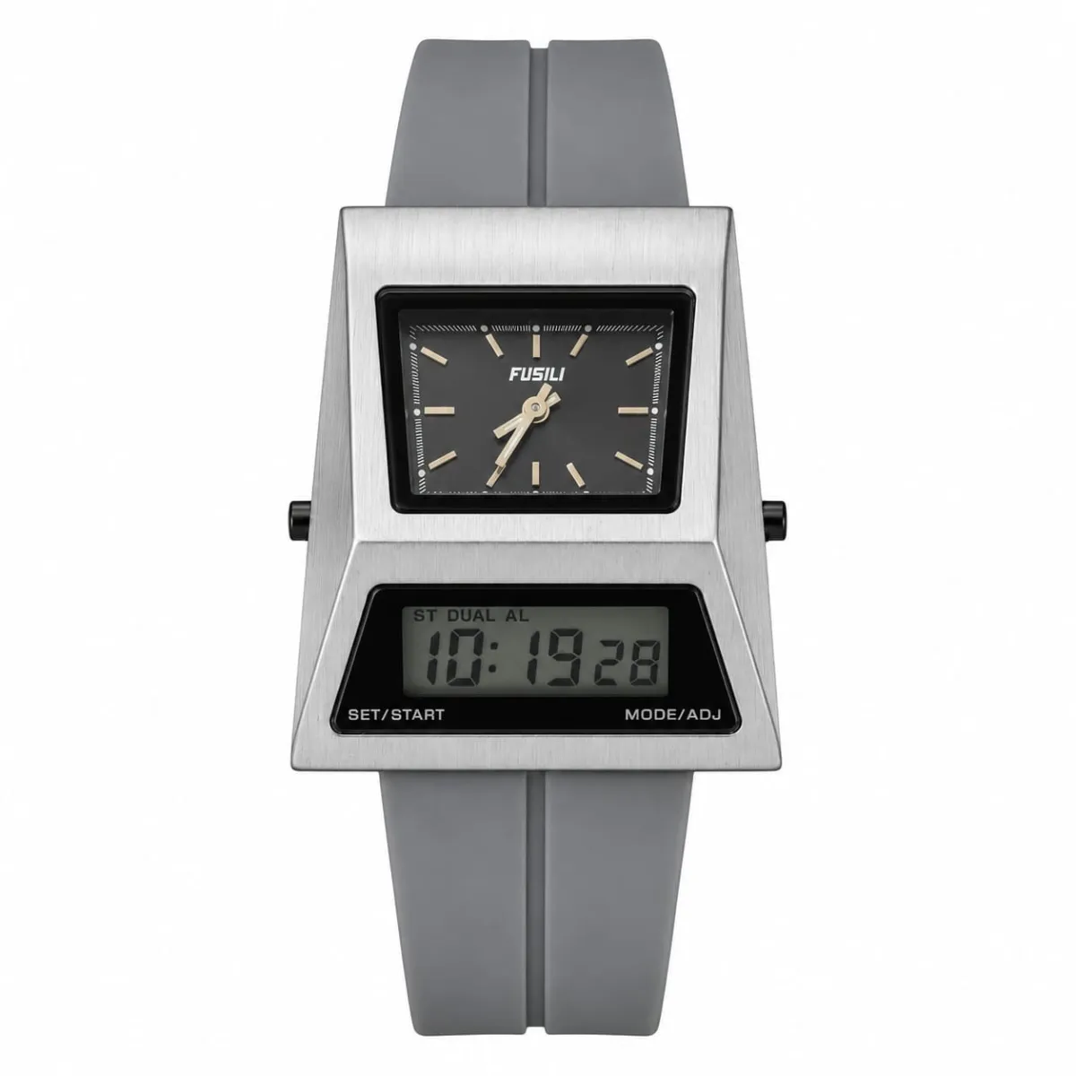 FUSILI RETRO DUAL DISPLAY TRAPEZOID DIGITAL-ANALOG WATCH SILVER CASE BLACK DIAL