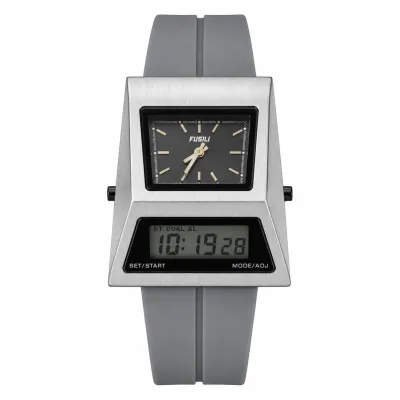 FUSILI RETRO DUAL DISPLAY TRAPEZOID DIGITAL-ANALOG WATCH SILVER CASE BLACK DIAL_img_0
