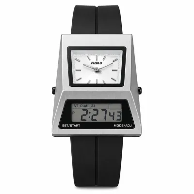 FUSILI RETRO DUAL DISPLAY TRAPEZOID DIGITAL-ANALOG WATCH SILVER CASE WHITE DIAL_img_0