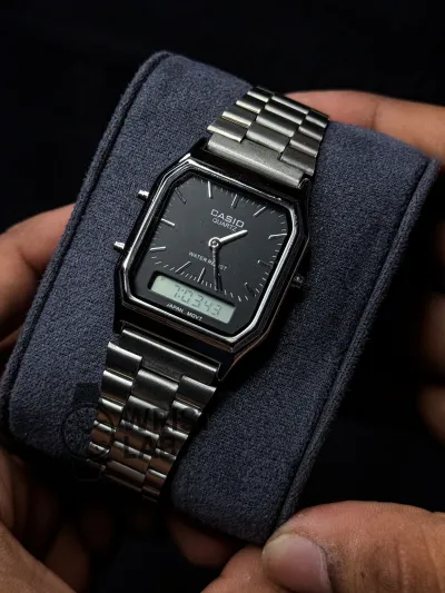 CASIO NOIR LEGACY ANALOG X DIGITAL WATCH SILVER CASE BLACK DIAL_img_1