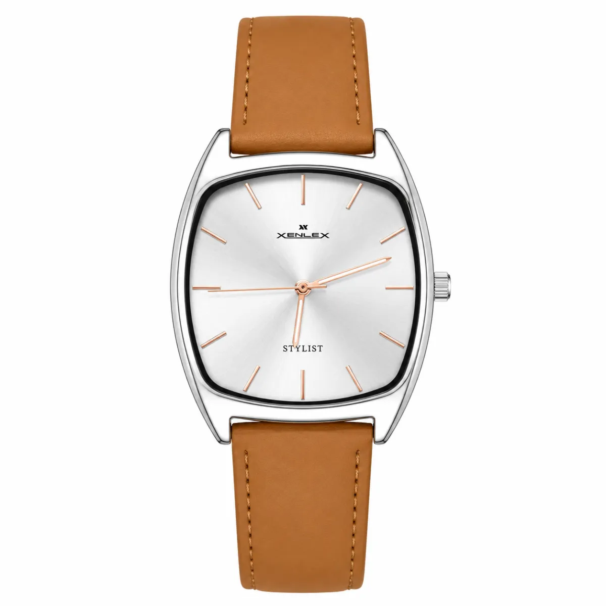 XENLEX STYLINT WHITE DIAL MUSTARD LEATHER STRAP WATCH