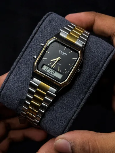 CASIO NOIR LEGACY ANALOG X DIGITAL WATCH TWO TONE BLACK DIAL_img_1