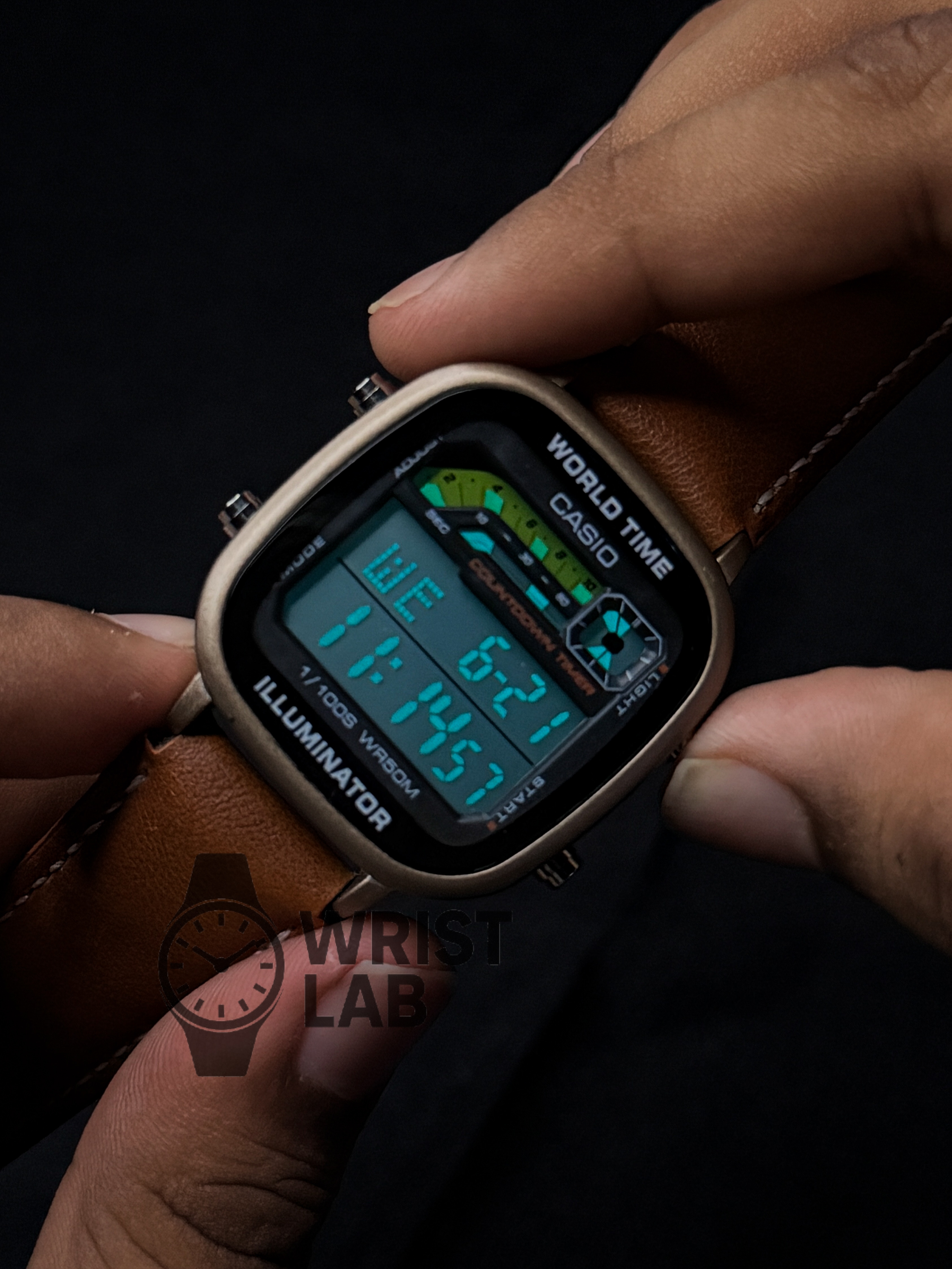 CASIO RETRO WORLD TIMER DIGITAL BISCUIT BELT BRONZE CASE_img_3