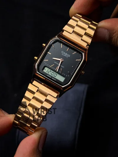 CASIO AQ ANALOG X DIGITAL WATCH COPPER CASE BLACK DIAL_img_3