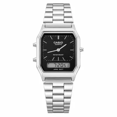 CASIO NOIR LEGACY ANALOG X DIGITAL WATCH SILVER CASE BLACK DIAL_img_0