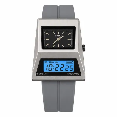 FUSILI RETRO DUAL DISPLAY TRAPEZOID DIGITAL-ANALOG WATCH SILVER CASE BLACK DIAL_img_1