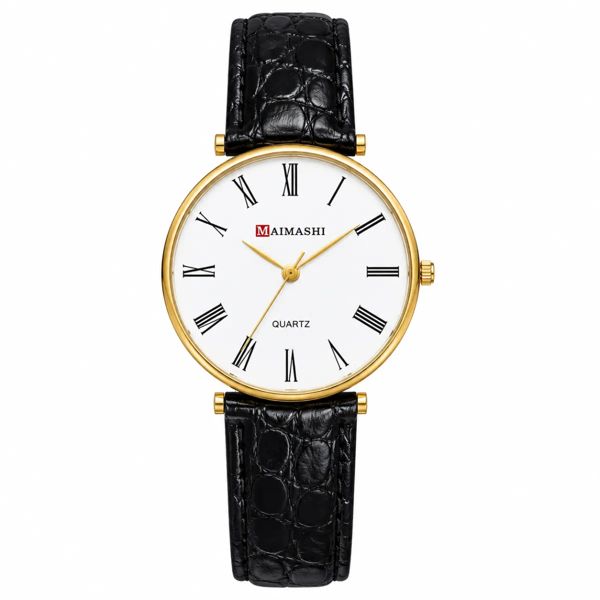 MAIMASHI CLASSIC WHITE DIAL LEATHER STRAP WATCH