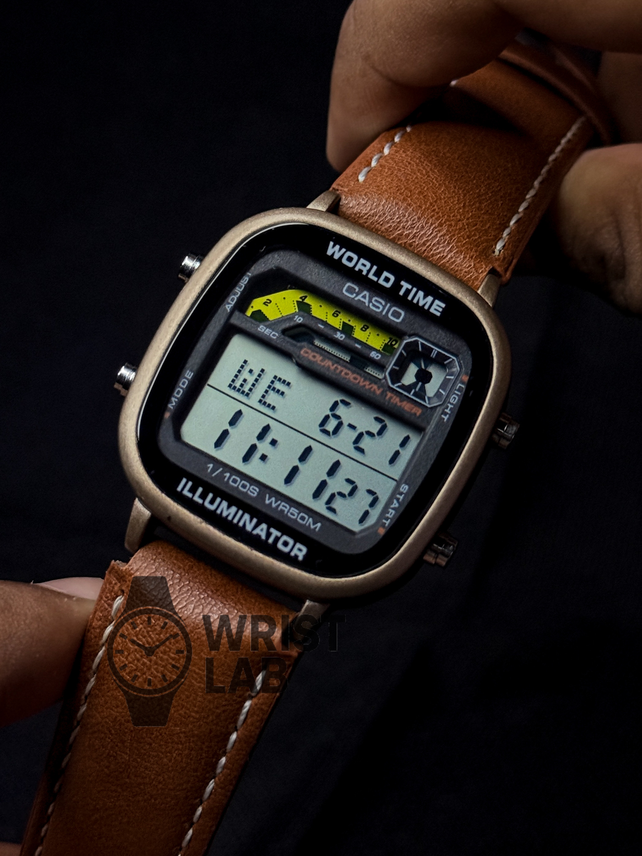 CASIO RETRO WORLD TIMER DIGITAL BISCUIT BELT BRONZE CASE_img_2