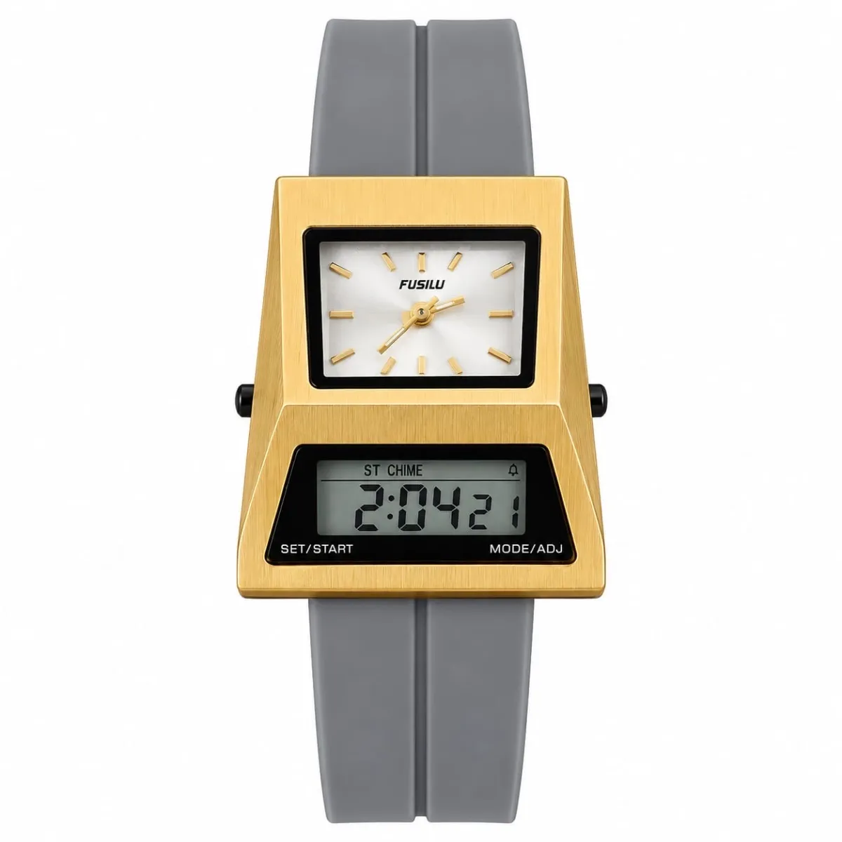 FUSILI RETRO DUAL DISPLAY TRAPEZOID DIGITAL-ANALOG WATCH GOLDEN CASE WHITE DIAL