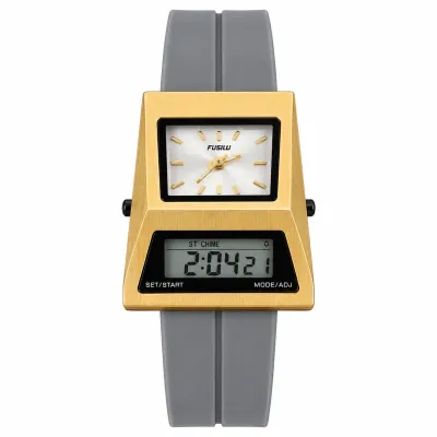 FUSILI RETRO DUAL DISPLAY TRAPEZOID DIGITAL-ANALOG WATCH GOLDEN CASE WHITE DIAL_img_0