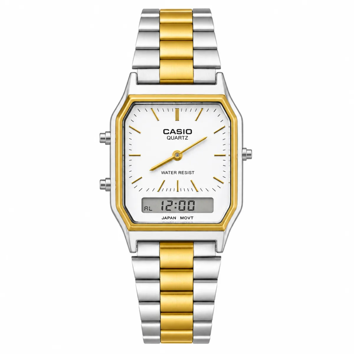 CASIO AQ ANALOG X DIGITAL WATCH SILVER CASE WHITE DIAL