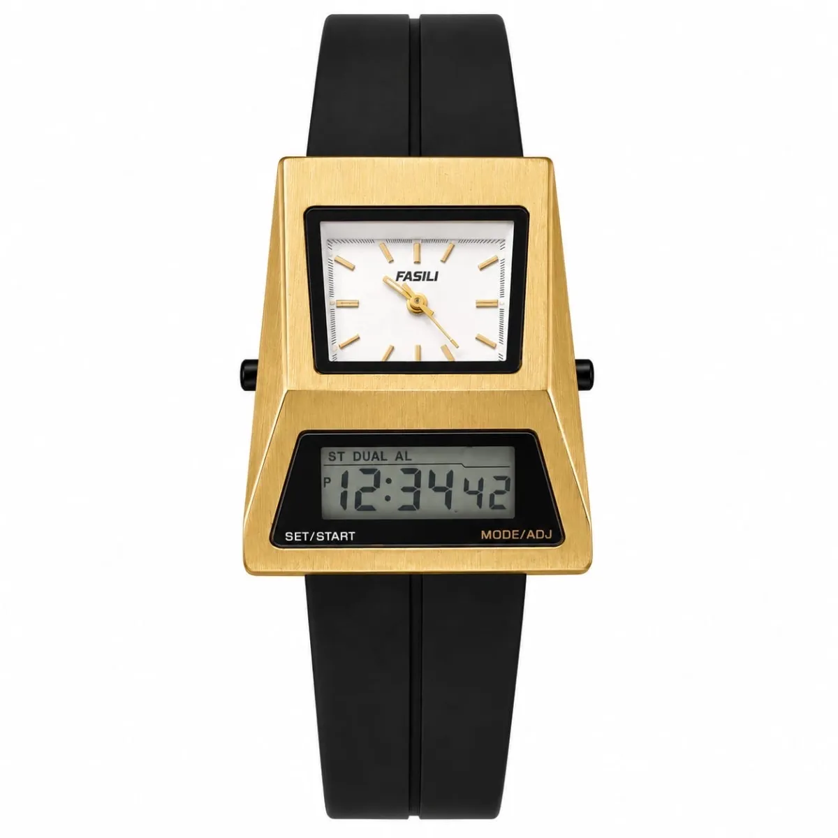 FUSILI RETRO DUAL DISPLAY TRAPEZOID DIGITAL-ANALOG WATCH GOLDEN CASE WHITE DIAL