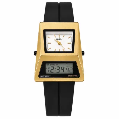 FUSILI RETRO DUAL DISPLAY TRAPEZOID DIGITAL-ANALOG WATCH GOLDEN CASE WHITE DIAL_img_0