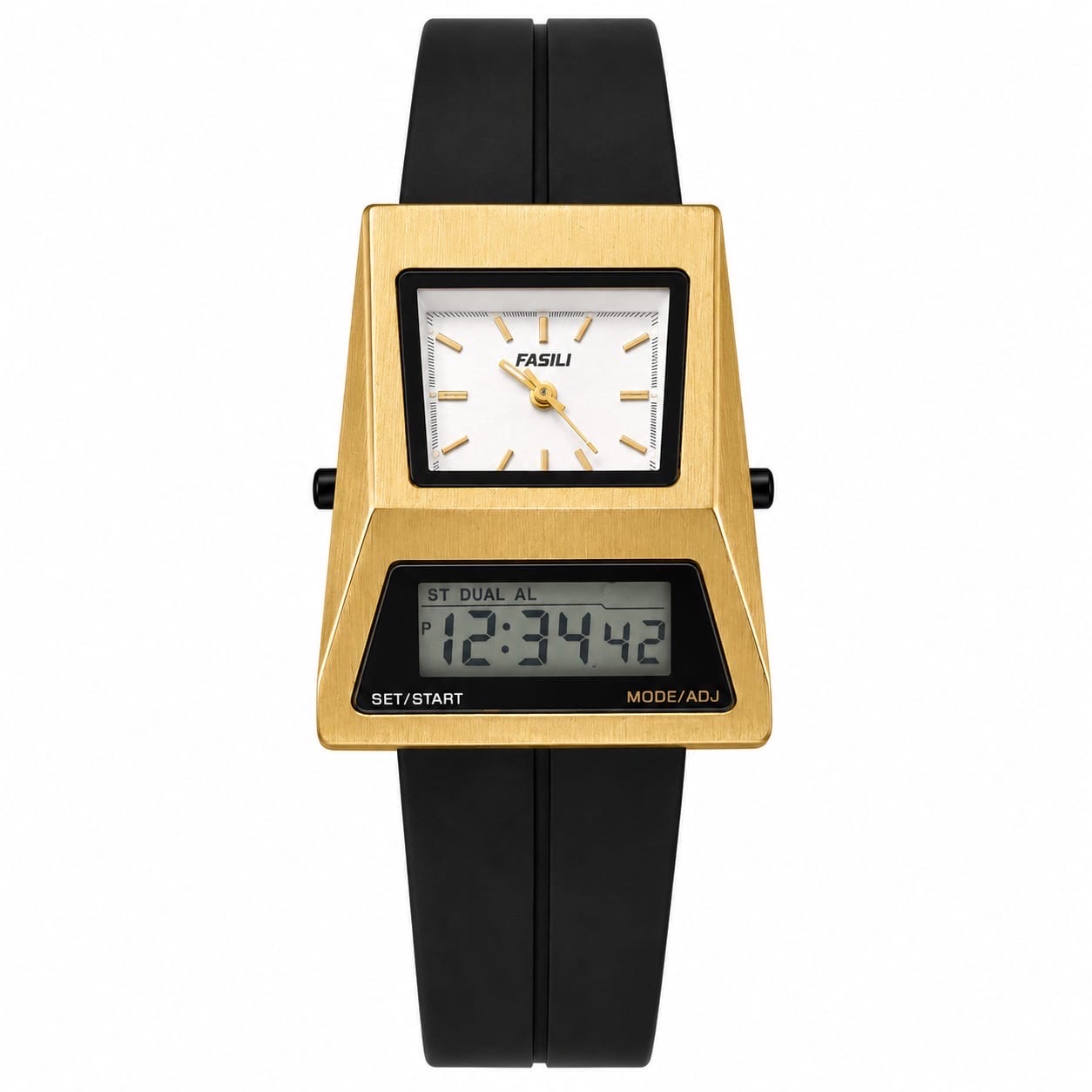 FUSILI RETRO DUAL DISPLAY TRAPEZOID DIGITAL-ANALOG WATCH GOLDEN CASE WHITE DIAL