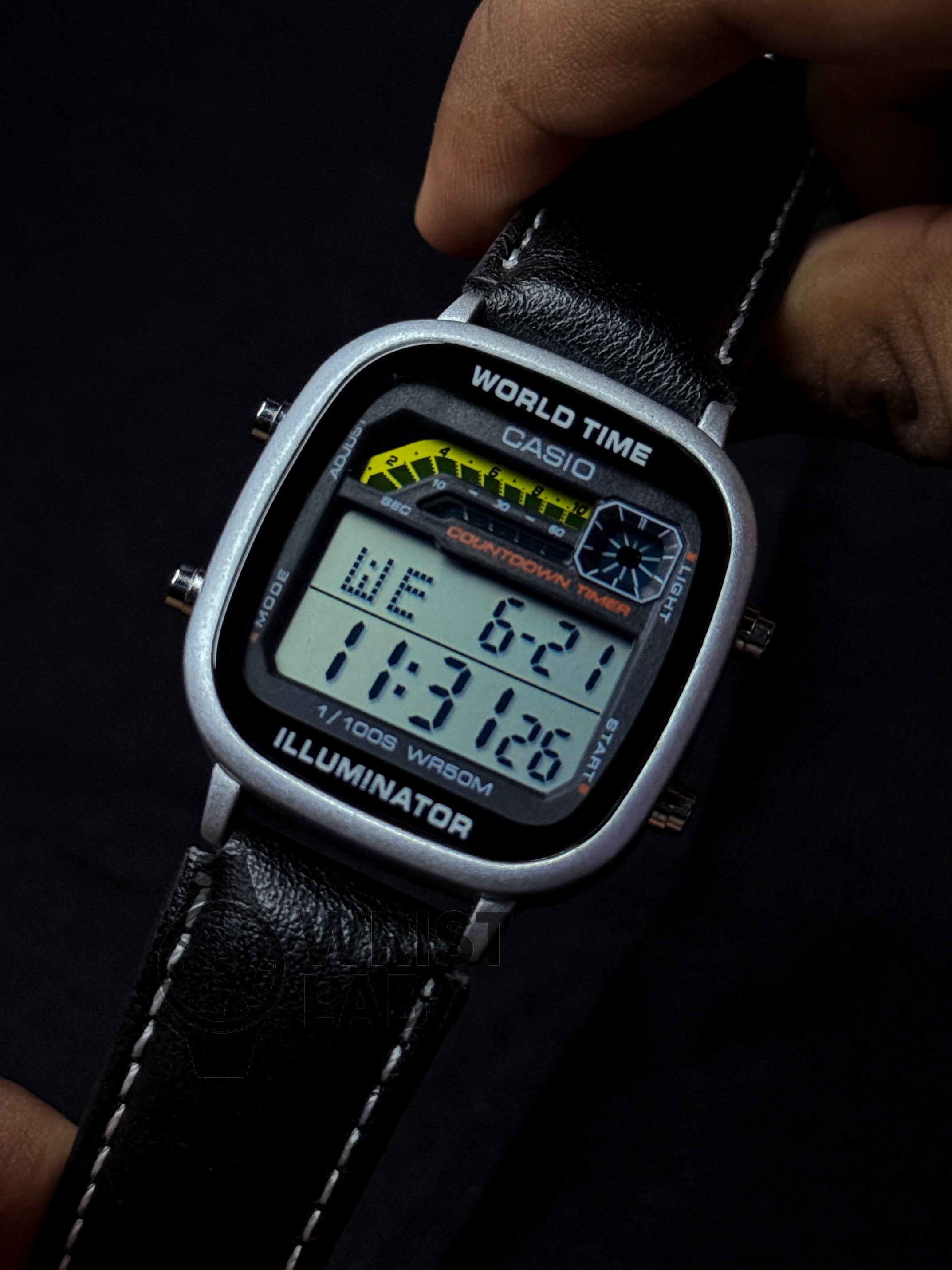 CASIO RETRO WORLD TIMER DIGITAL BLACK BELT SILVER CASE_img_2