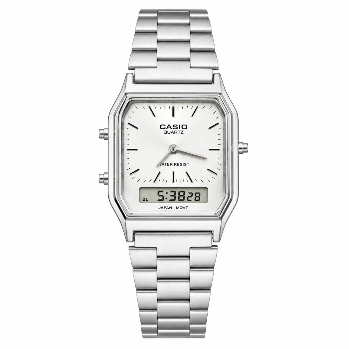 CASIO NOIR LEGACY ANALOG X DIGITAL WATCH SILVER CASE WHITE DIAL