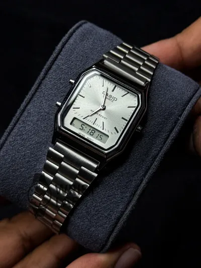 CASIO NOIR LEGACY ANALOG X DIGITAL WATCH SILVER CASE WHITE DIAL_img_1