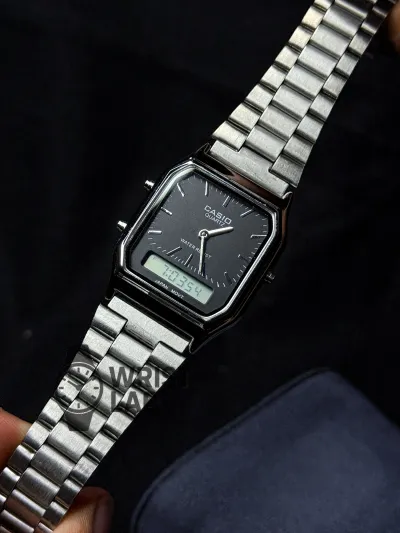 CASIO NOIR LEGACY ANALOG X DIGITAL WATCH SILVER CASE BLACK DIAL_img_2