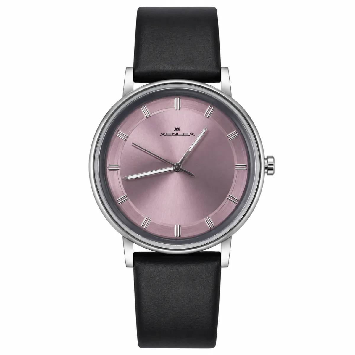 XENLEX MINIMALIST PINK SUNBURST DIAL LEATHER STRAP WATCH