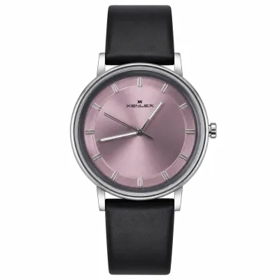 XENLEX MINIMALIST PINK SUNBURST DIAL LEATHER STRAP WATCH_img_0