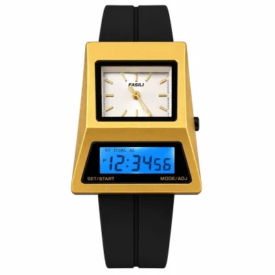 FUSILI RETRO DUAL DISPLAY TRAPEZOID DIGITAL-ANALOG WATCH GOLDEN CASE WHITE DIAL_img_1