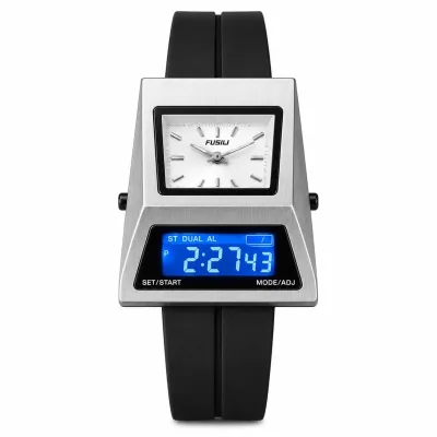 FUSILI RETRO DUAL DISPLAY TRAPEZOID DIGITAL-ANALOG WATCH SILVER CASE WHITE DIAL_img_1