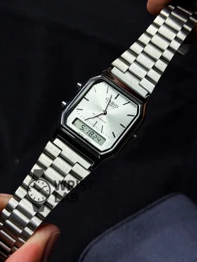 CASIO NOIR LEGACY ANALOG X DIGITAL WATCH SILVER CASE WHITE DIAL_img_2