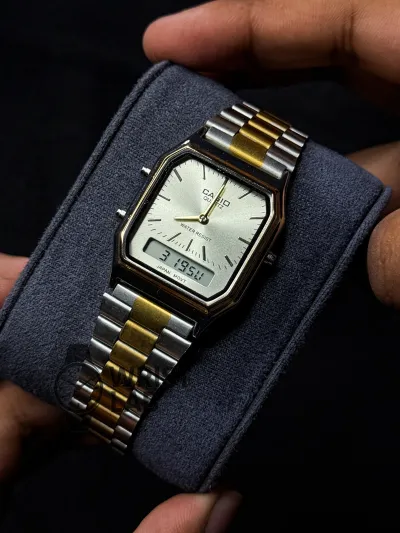 CASIO AQ ANALOG X DIGITAL WATCH SILVER CASE WHITE DIAL_img_1