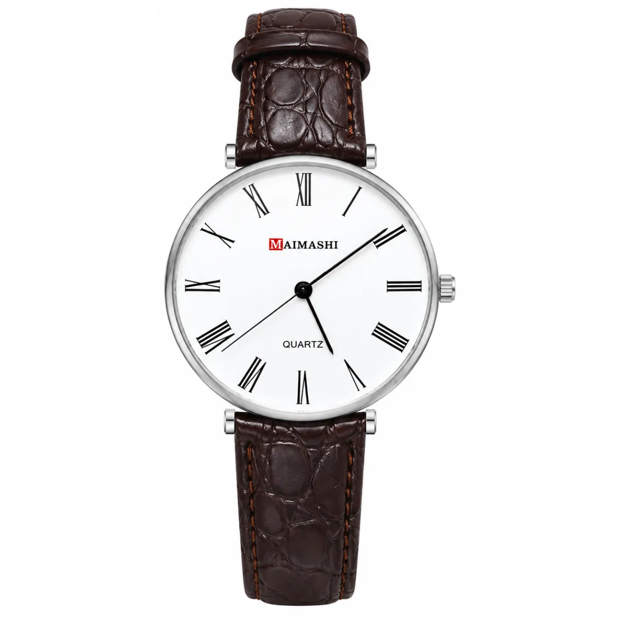 MAIMASHI CLASSIC WHITE DIAL LEATHER STRAP WATCH