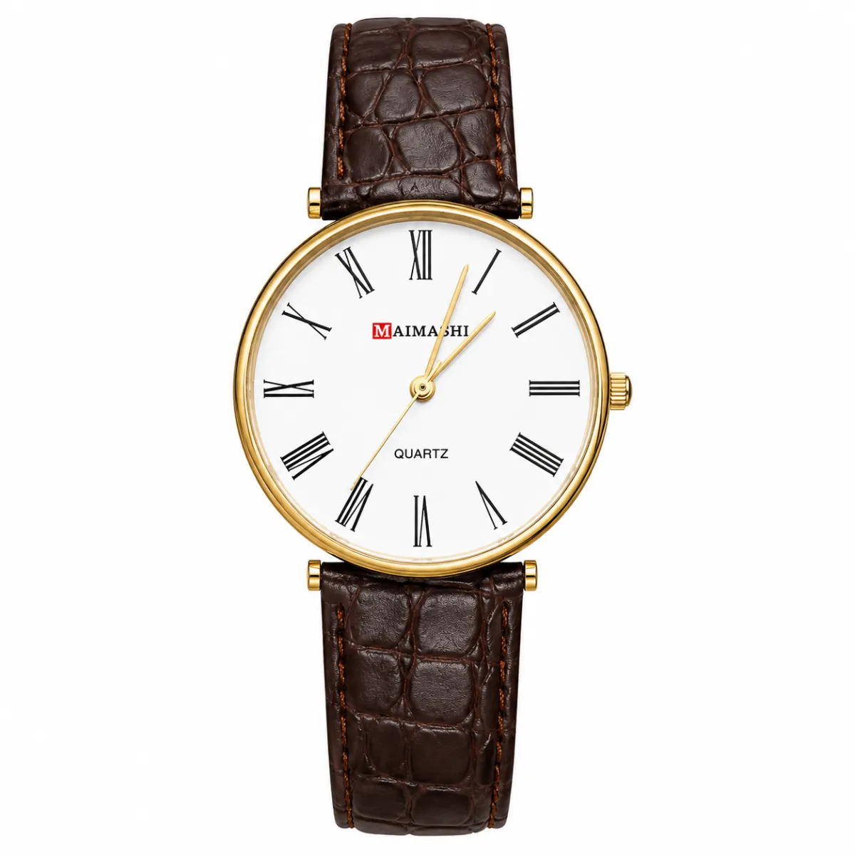 MAIMASHI CLASSIC WHITE DIAL LEATHER STRAP WATCH