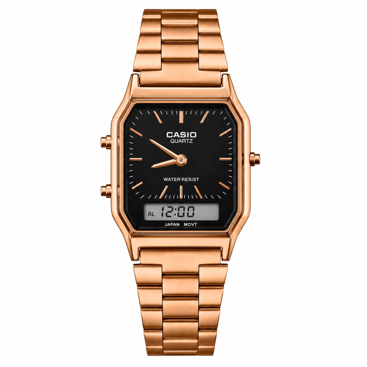 CASIO AQ ANALOG X DIGITAL WATCH COPPER CASE BLACK DIAL