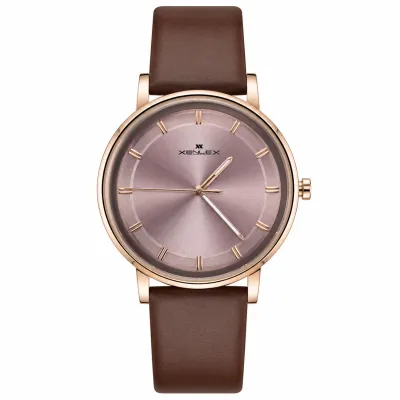 XENLEX MINIMALIST PINK SUNBURST DIAL BLACK LEATHER STRAP WATCH_img_0