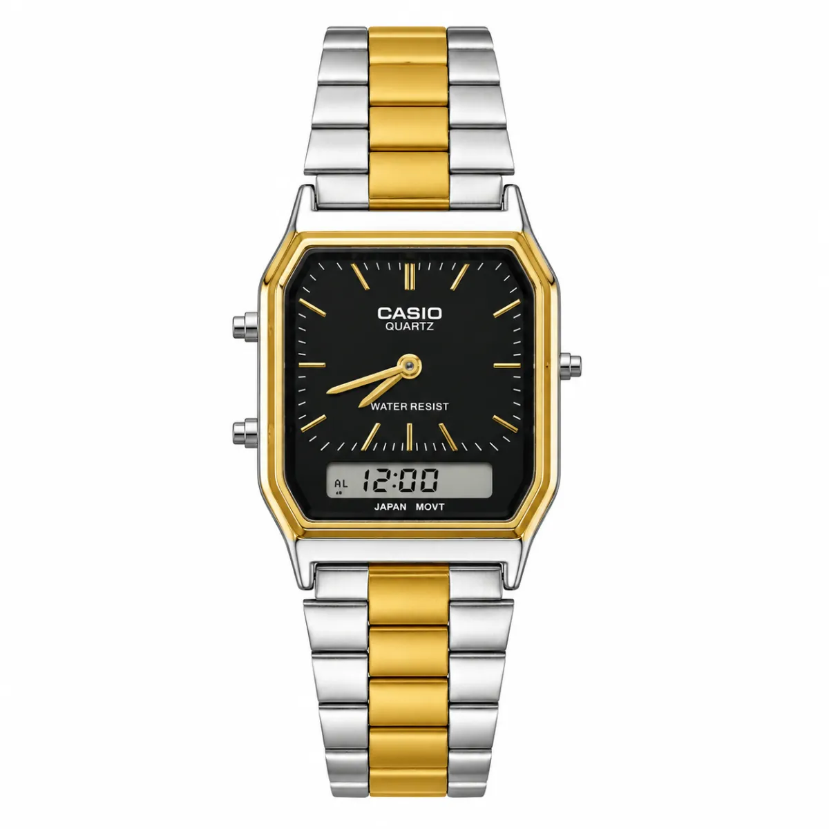 CASIO NOIR LEGACY ANALOG X DIGITAL WATCH TWO TONE BLACK DIAL