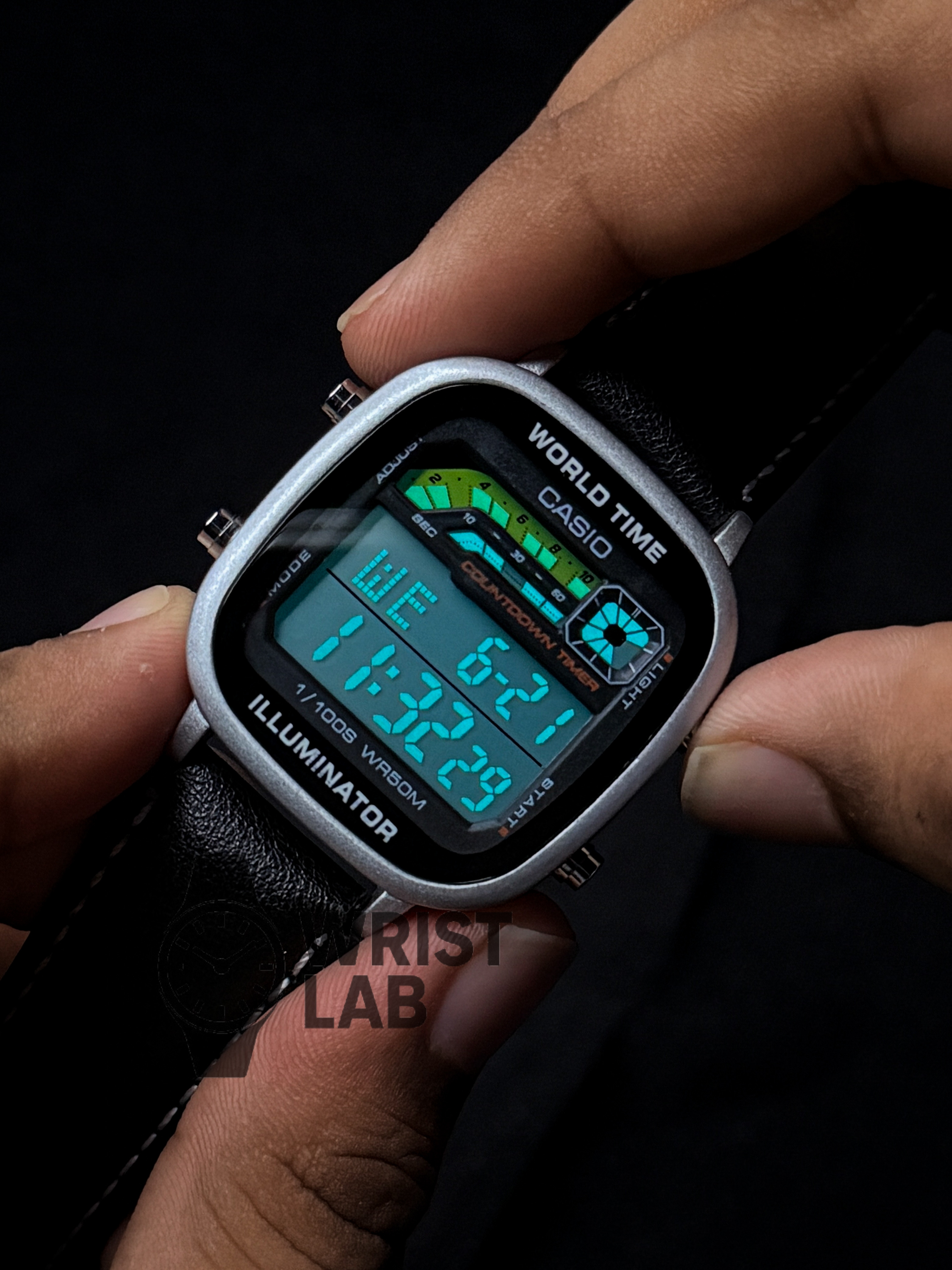 CASIO RETRO WORLD TIMER DIGITAL BLACK BELT SILVER CASE_img_3