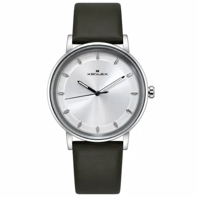 XENLEX MINIMALIST WHITE DIAL OLIVE LEATHER STRAP WATCH_img_0