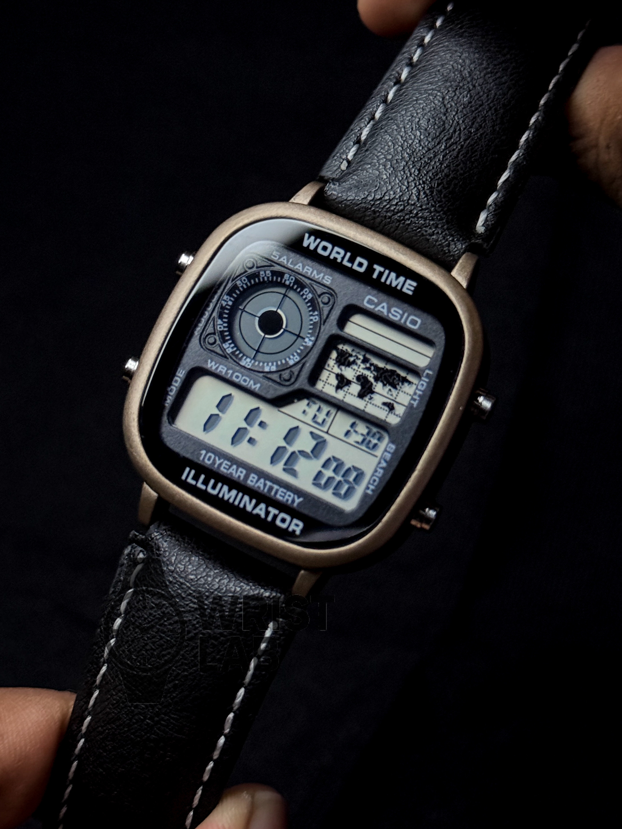 CASIO RETRO WORLD TIMER MAP DIGITAL BLACK BELT BRONZE CASE_img_2