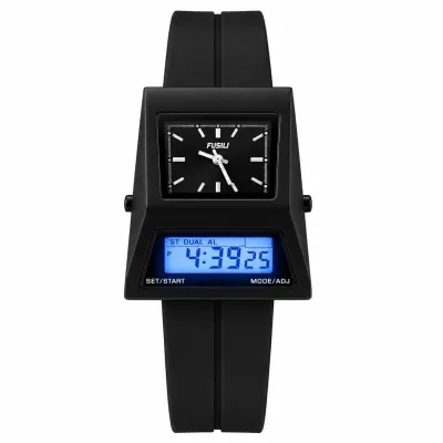 FUSILI RETRO DUAL DISPLAY TRAPEZOID DIGITAL-ANALOG WATCH FULL BLACK_img_1
